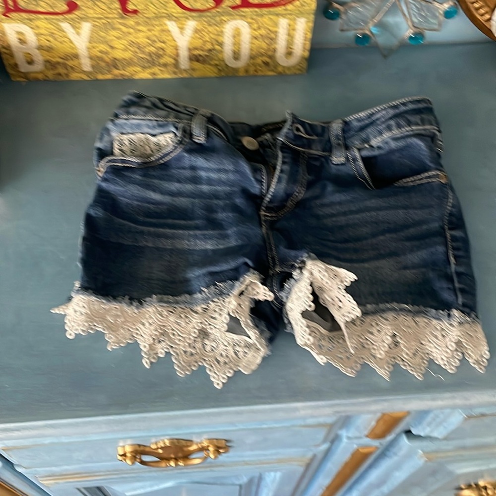 Vanilla Star girls denim shorts lace trim 10